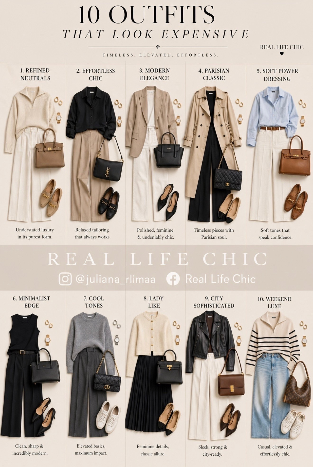 10 outfits that look expensive—without needing an entirely new wardrobe. ✨

The formula is simple: timeless neutrals, polished tailoring, elevated basics, and accessories that make every look feel more intentional. These are the kinds of pieces you can mix, match, and wear on repeat while still looking chic every time.

I linked similar pieces for all 10 looks so you can recreate your favorites. Save this for later and shop the staples you’ll actually wear before the best sizes are gone. 🤍

outfits that look expensive, expensive looking outfits, quiet luxury style, timeless outfit ideas, capsule wardrobe outfits, elevated basics, neutral outfit inspiration, classic wardrobe staples, polished everyday style, women over 40 fashion, minimalist fashion, chic fall outfits, blazer outfit ideas, trench coat outfit, tailored trousers outfit, leather jacket outfit, striped sweater outfit, effortless chic style, LTK fashion finds, Real Life Chic.

#LTKOver40 #LTKootd #LTKSaleAlert