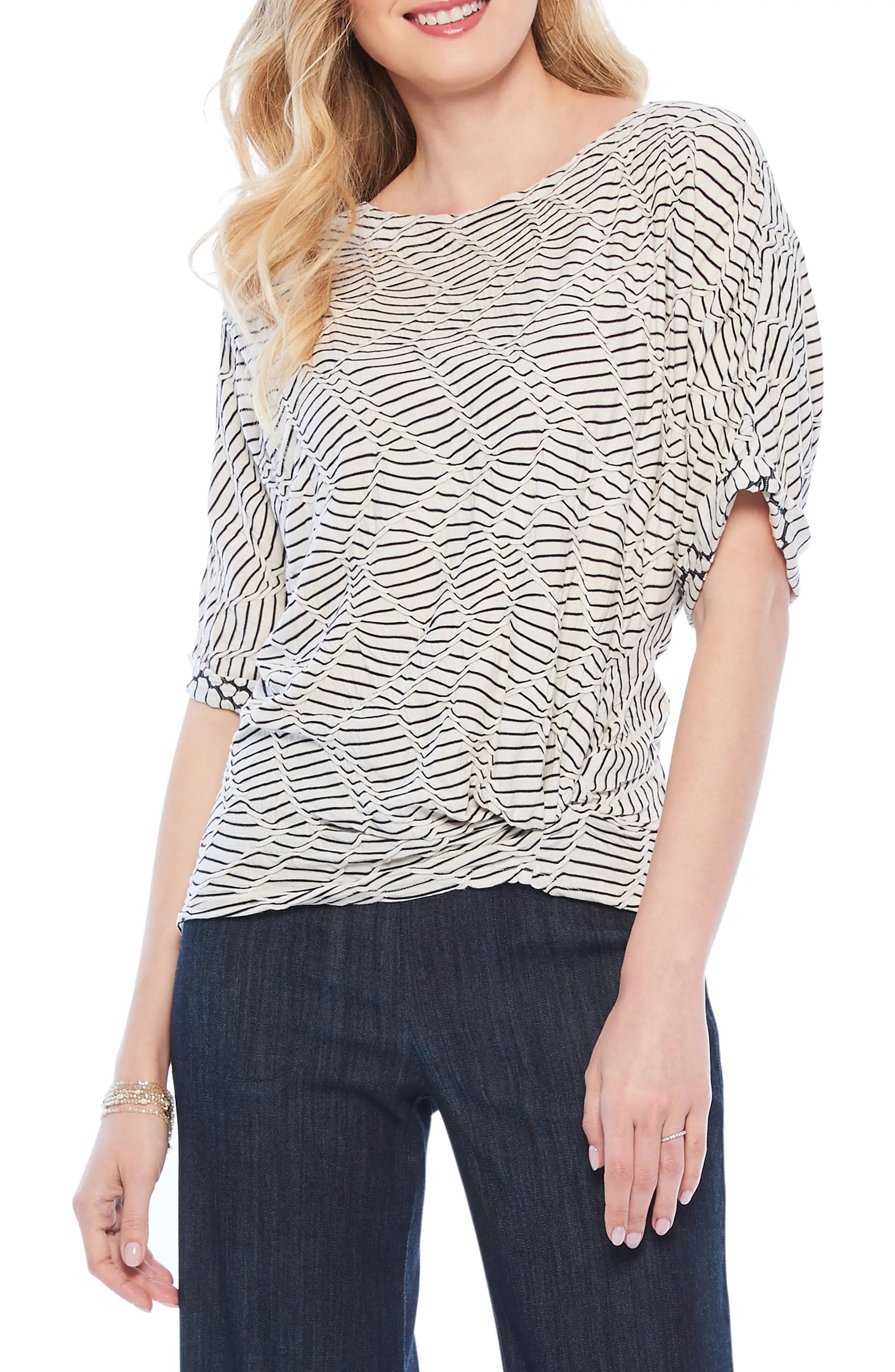 Women's Nic+Zoe Mix Lines Embroidered Stripe Top, Size Large - White | Nordstrom