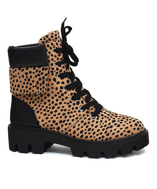 Yoki Women's Casual boots CHEETAH - Black & Tan Cheetah Connor Combat Boot - Women | Zulily