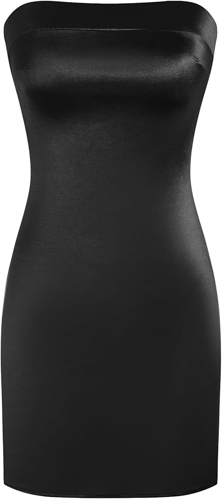 ZAFUL Women Tube Satin Mini Dress Bodycon Backless Silk Wedding Guest Cocktail Dresses | Amazon (US)