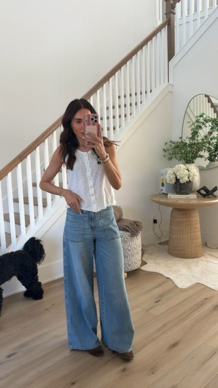 Designer inspired wide leg jeans, I'm in size 2.

#LTKOver40 #LTKootd