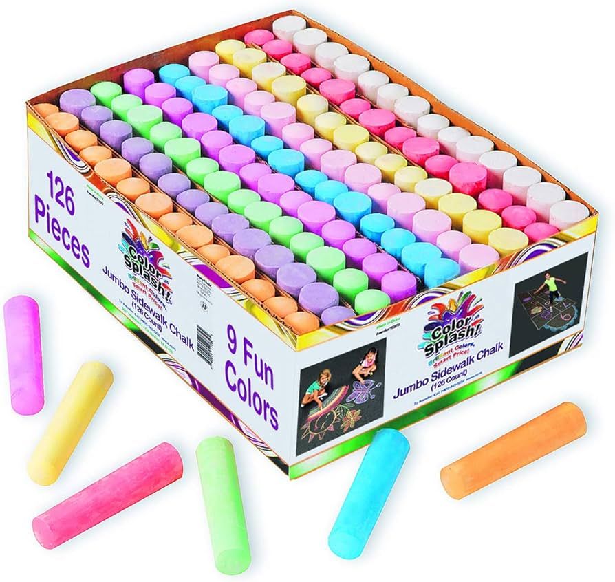 S&S Worldwide Giant Box of Jumbo Sidewalk Chalk, 126 Pieces, 9 Colors - Bulk Set Color Splash Out... | Amazon (US)