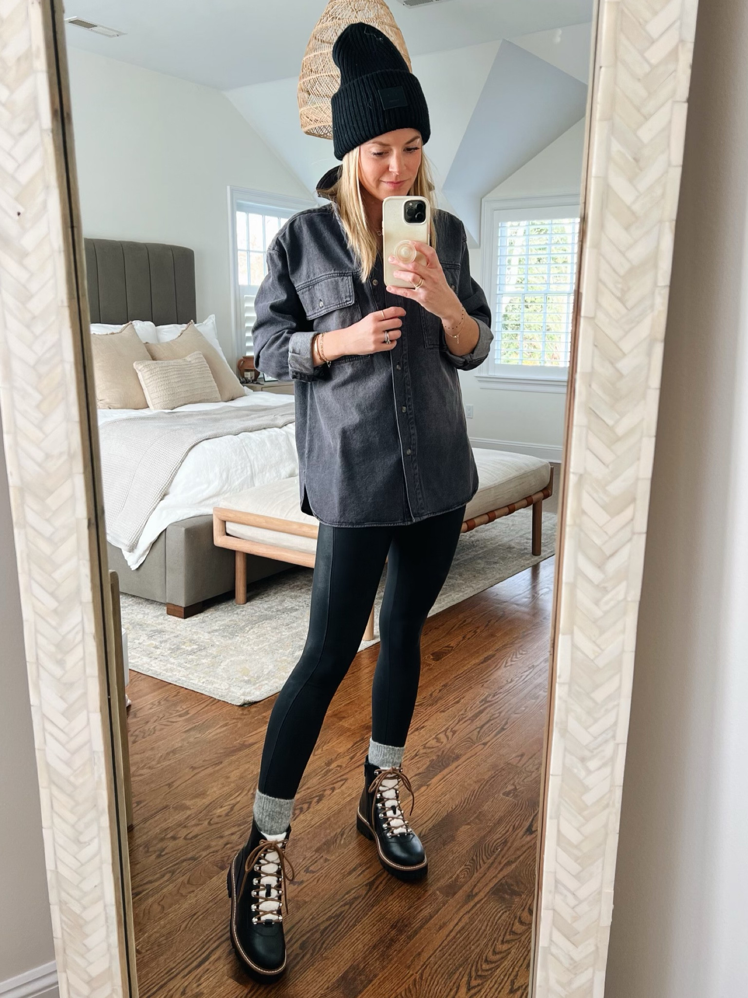 OOTD
•button down on sale for $23 (XS, runs oversized)
•faux leather leggings (small) 
•boots under $50 (fit tts) 
•$5 boot socks 

#LTKunder50 #LTKstyletip #LTKunder100