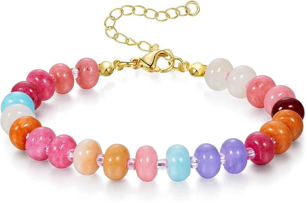 KissYan Beaded Bracelets for Women, Colorful Gemstone Boho Bead Bracelet for Beach, Natural Stone... | Amazon (US)