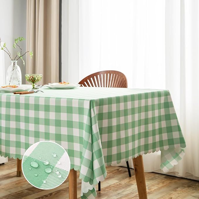 MANGATA CASA Green Gingham Tablecloth for Rectangle Tables- Checkered Table Cloth Waterproof Kitc... | Amazon (US)