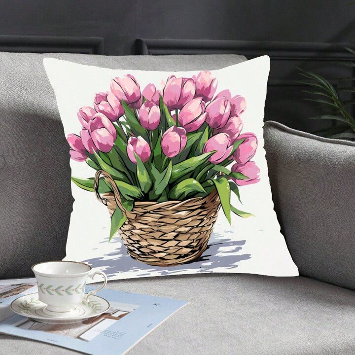 1pc Tulip Flower Pattern Pillowcase (Without Pillow Core), Modern Style Polyester Super Soft Mate... | SHEIN