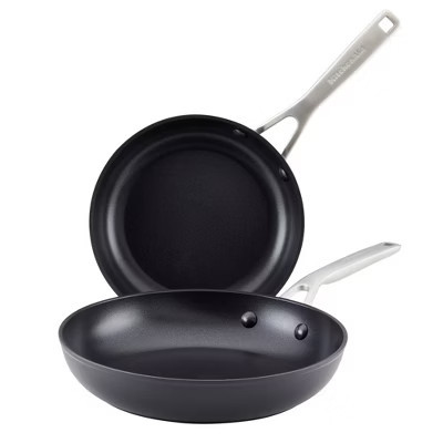 KitchenAid Hard Anodized Induction 2pk Open Frying Pans 8.25" & 10": Nonstick, Dishwasher-Safe, Gas & Electric Compatible | Target
