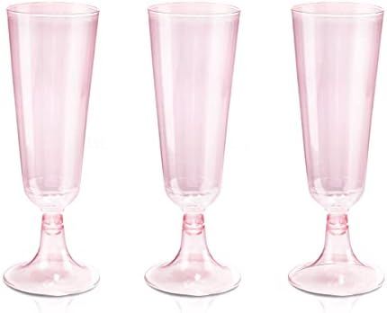 BUCLA 60 Pack 5OZ Pink Plastic Champagne Flutes Disposable for Weddings and Parties | Amazon (US)