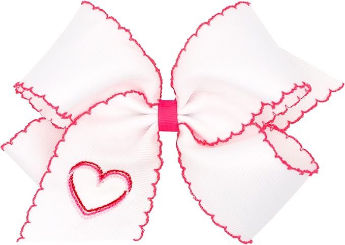 Wee Ones Girls Valentines Moonstitch Bow with Embroidered Heart on a WeeStay No-Slip Hair Clip | Amazon (US)