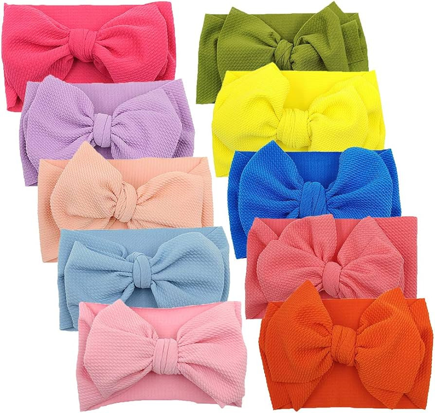 KIDOCHEESE Big Bows Baby Girl Headbands with Bows Elastics Nylon Hairbands Oversized Head Wraps L... | Amazon (US)