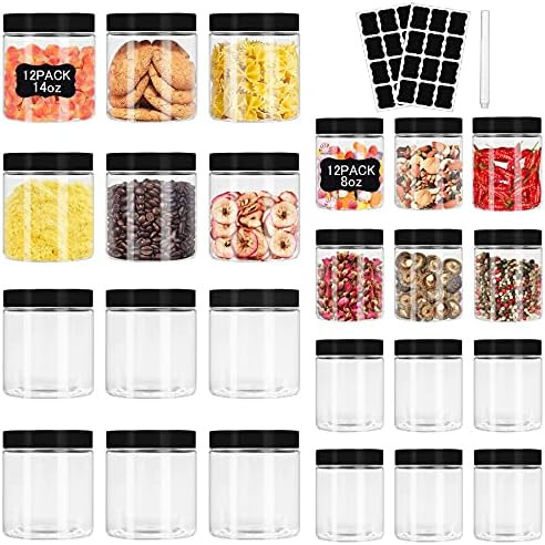 Plastic Jars with Lids 8 oz(12Pcs) & 14 oz(12Pcs) Clear Plastic Slime Storage Jars Containers with A | Amazon (US)