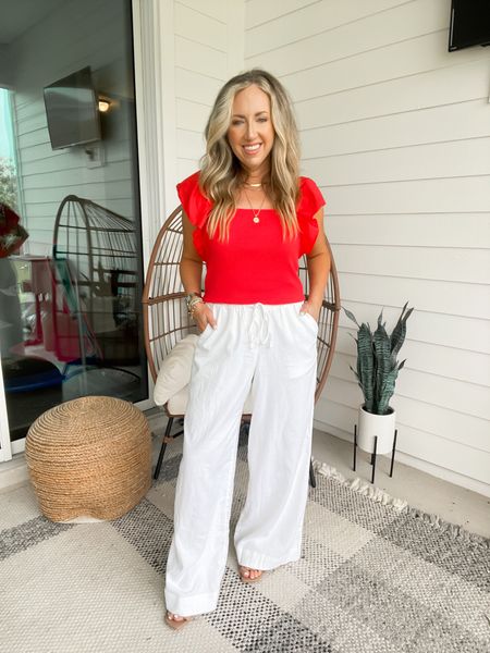 Target fashion target finds white wide leg linen pants size small Memorial Day outfit 5’2 1/2 135 lbs)

#LTKunder50