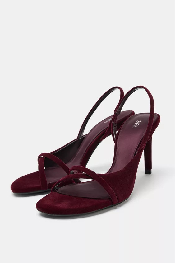 VELVET EFFECT HEELED SANDALS | Zara UK