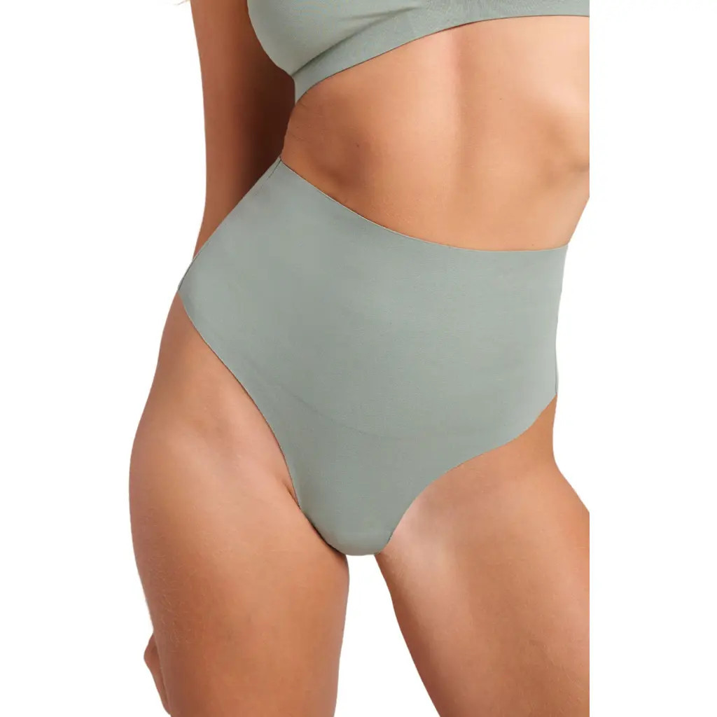 Siella Organic Cotton No-Show Shaping Thong in Sage at Nordstrom, Size X-Large | Nordstrom