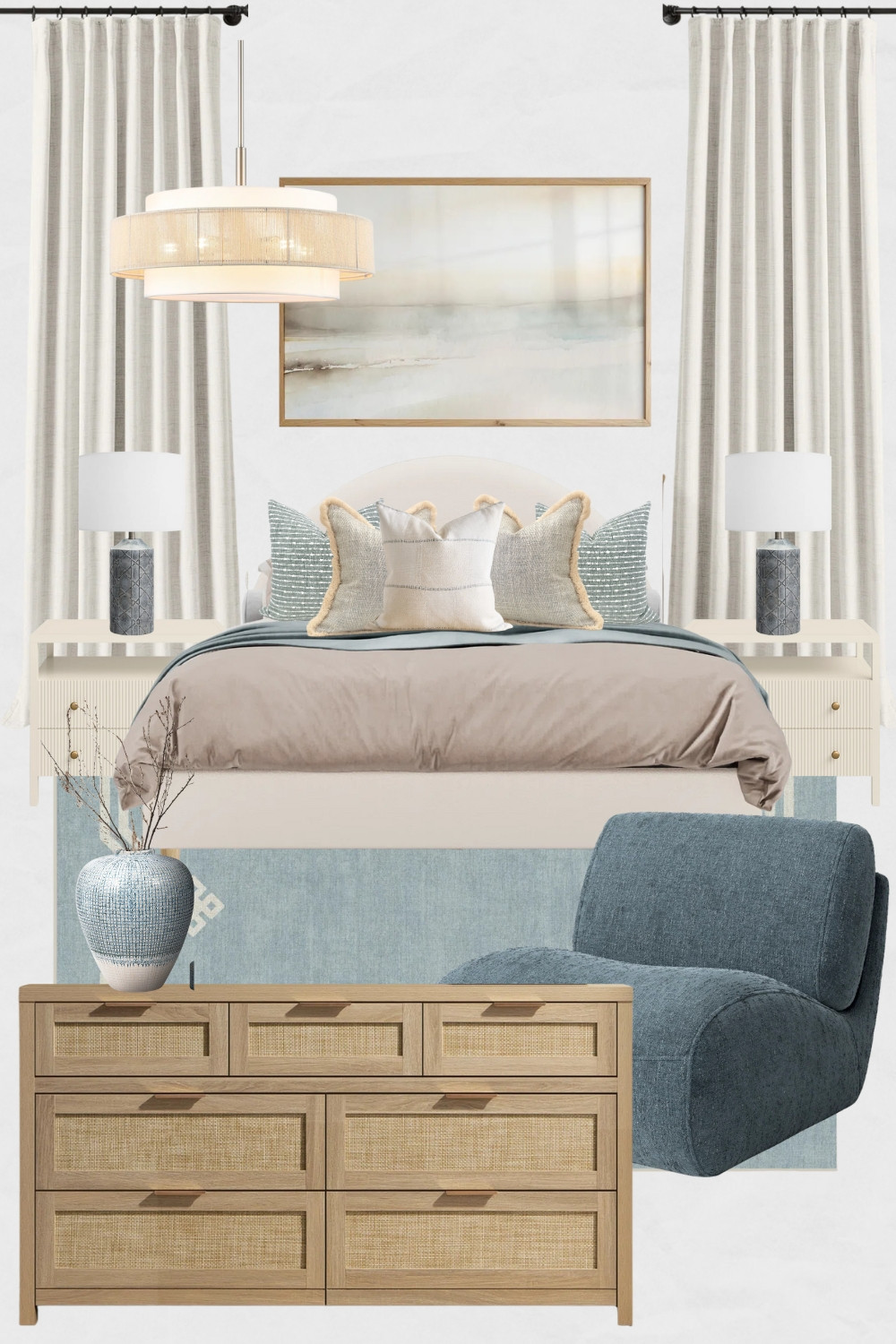 Aqua Blue and Cream Bedroom Moodboard, Coastal Bedroom Design Ideas, Coastal Blue Bedroom Decor, Wayfair, Blue and White Bedroom

#bedroomdesign #coastalhome #bedroomdecor #blueandwhitebedroom #coastalbedroom #homedecor #instahome #homeinspo 

 #LTKHome #LTKSaleAlert