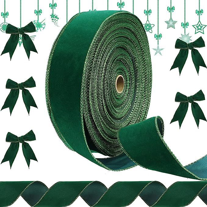 Christmas Wired Velvet Ribbon with Gold Edge Velvet Waterproof Ribbon Wrapping Velvet Decoration ... | Amazon (US)