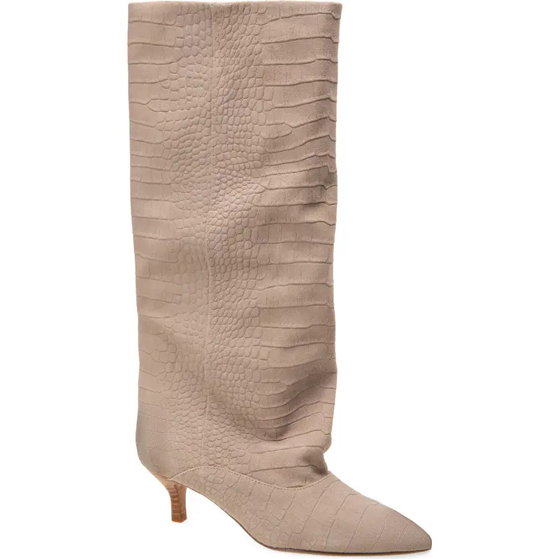 Kenneth Cole Brisbane Kitten Heel Pointed Toe Knee High Boot in Olive Embossed Suede at Nordstrom, Size 10 | Nordstrom