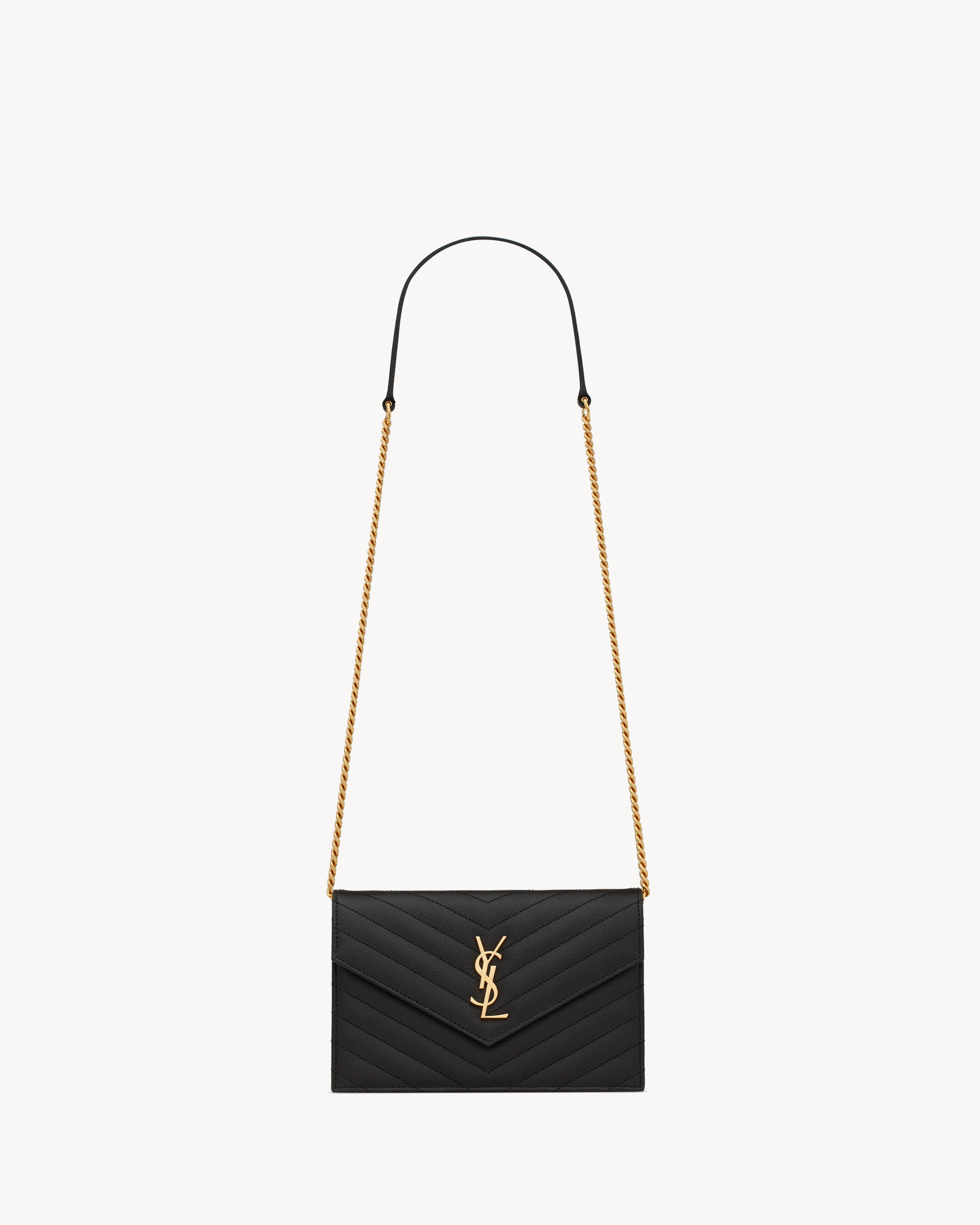 CASSANDRE ENVELOPE CHAIN WALLET IN GRAIN DE POUDRE LEATHER in Black | Saint Laurent | YSL EN-GB | Saint Laurent Inc. (Global)