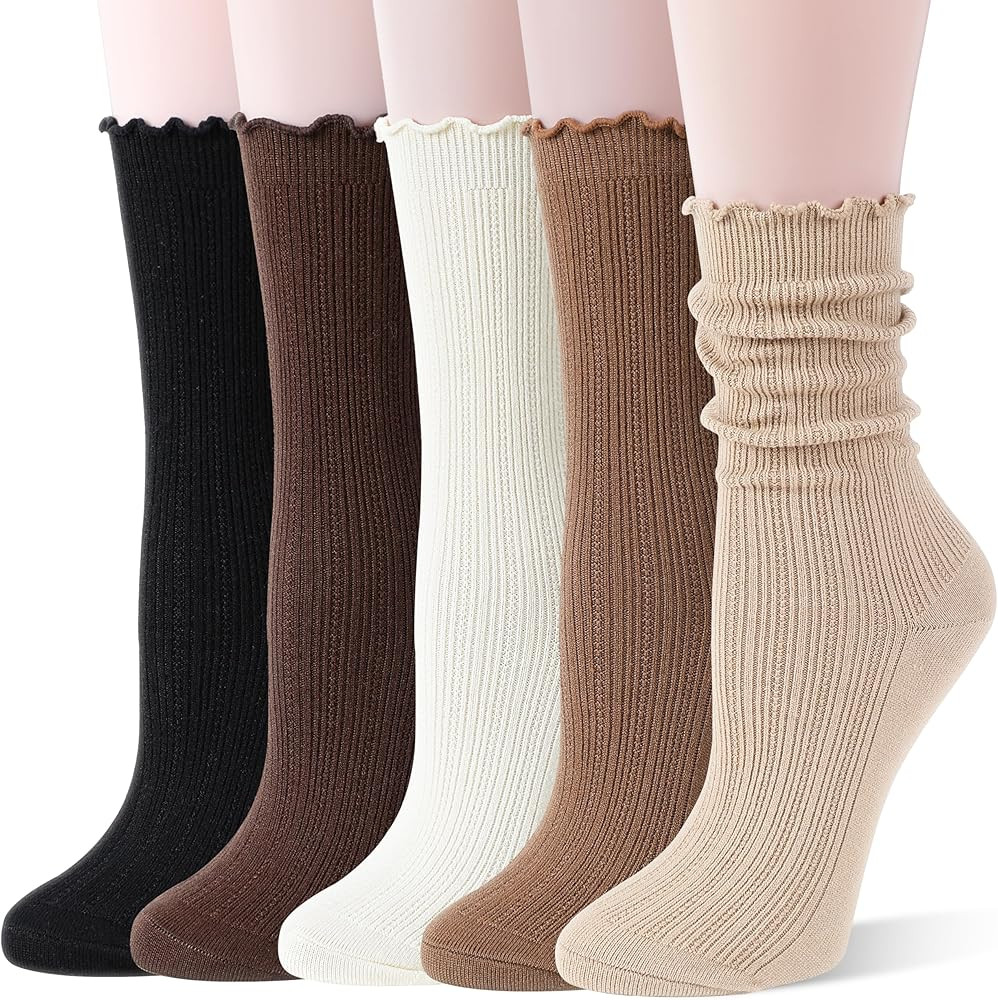Thin Merino Wool Ruffle Boot Socks Warm Winter Cozy Frilly Soft Casual Breathable Socks for Women... | Amazon (US)