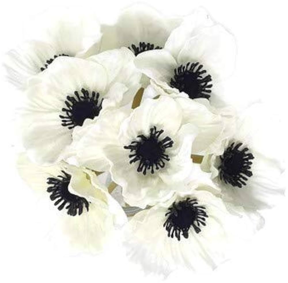 8 pcs Real Touch Anemone Poppy Bouquet for Artificial Flower Decor (White) | Amazon (US)