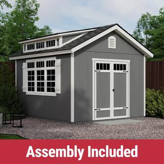 Pro Assembled Windemere 10 ft. x 12 ft. Wood Garden Shed Storage w/ Floor and Windows -Driftwood Shingles (120 sq. ft.) | The Home Depot