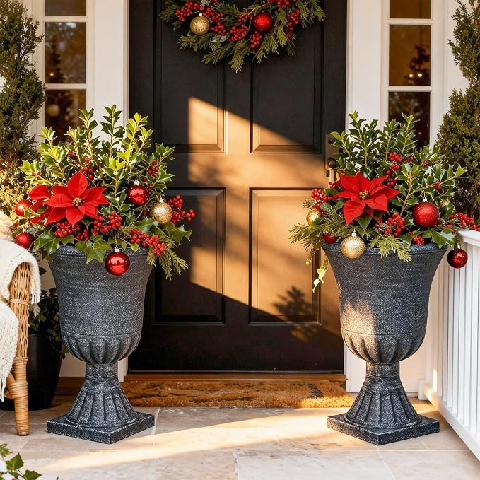 22" Urn Planters Large Planter for Plants Outdoor Set of 2 Plastic Flower Pot with Handmade Washe... | Amazon (US)