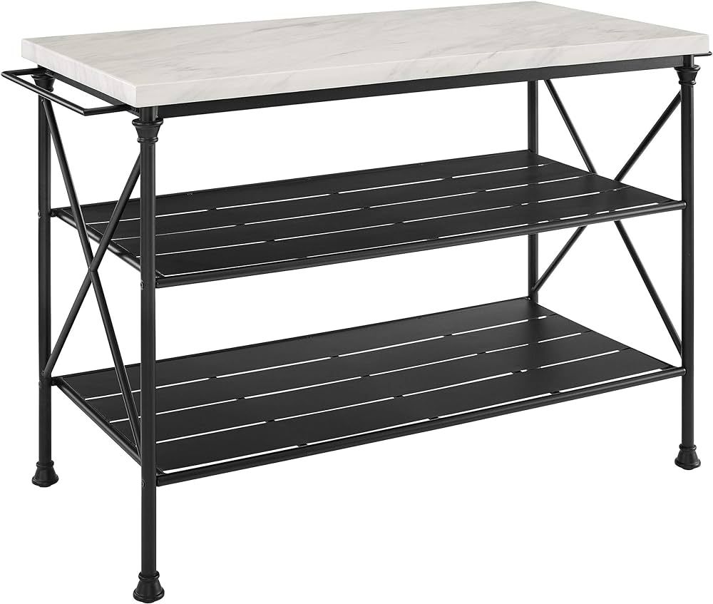 Crosley Furniture Madeleine Kitchen Island, Steel with Faux Marble Top | Amazon (US)