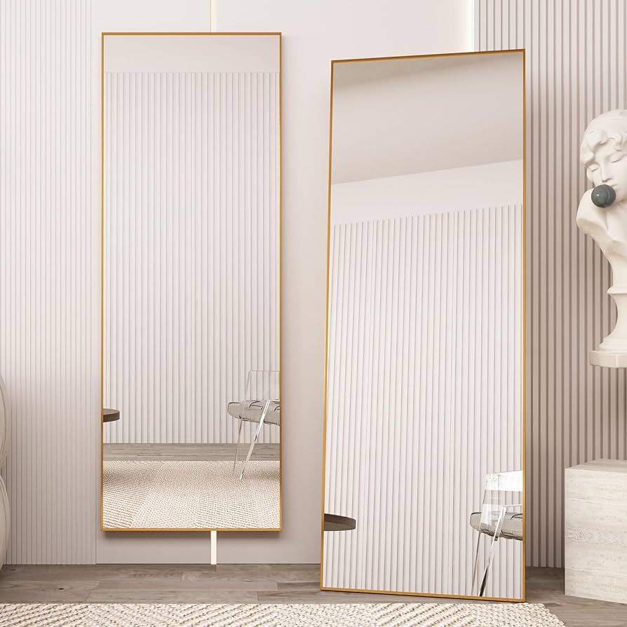 Beauty4U 65" x 24" Full Length Mirror with Stand, Gold Wall Mounting Full Body Mirror, Metal Fram... | Amazon (US)
