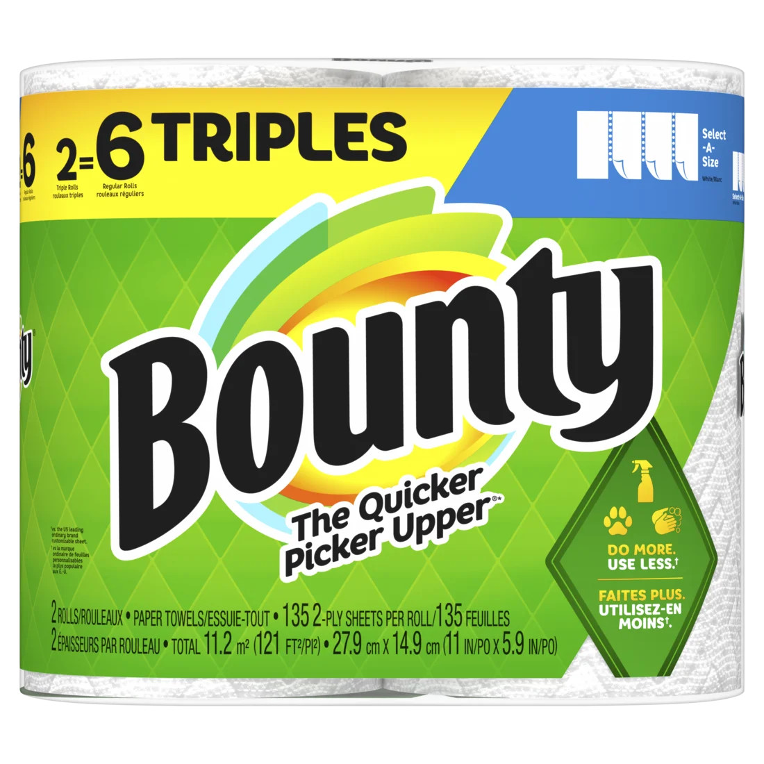 Bounty Select-a-Size Paper Towels, 2 Triple Rolls, White | Walmart (US)