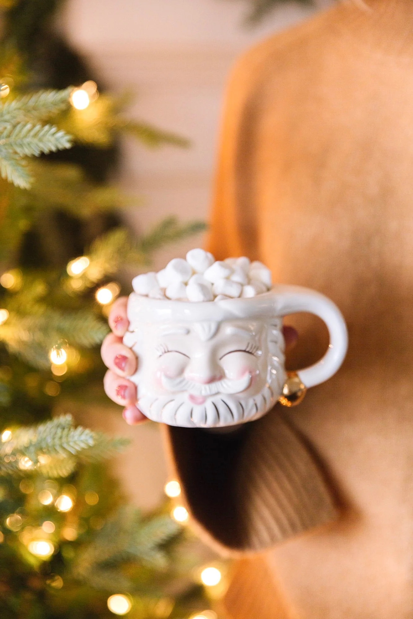 Papa Noel Cream Mug - Eyes Closed | Pink Antlers