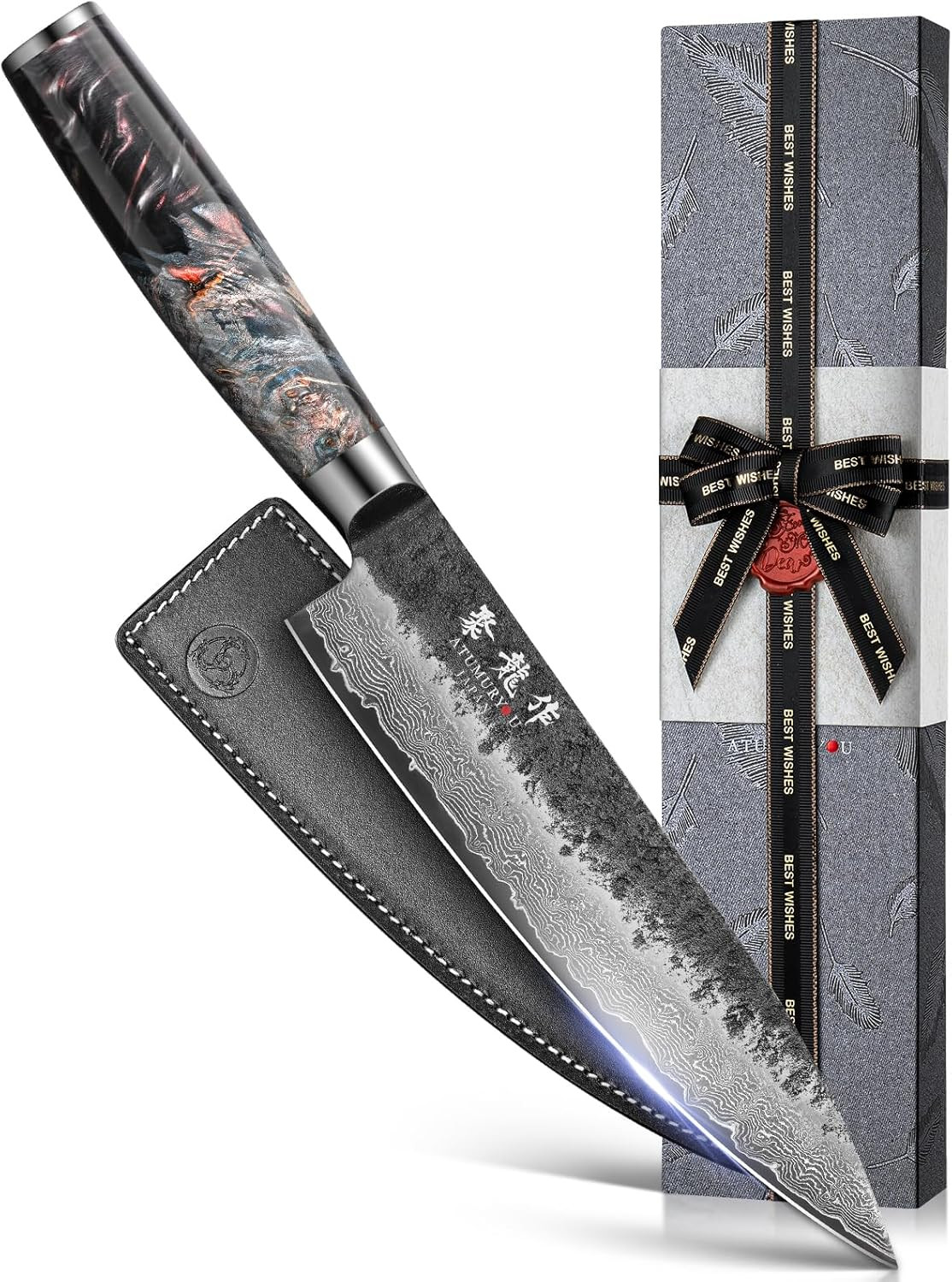 Japanese Chef Knife, 8 Inch Damascus Kitchen Knife with VG10 Steel Core, Professional Black Forge... | Amazon (US)