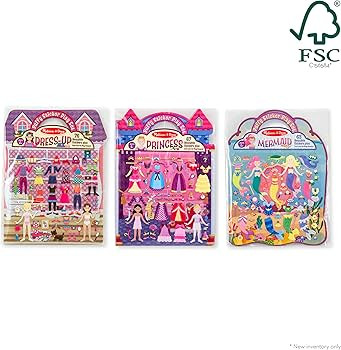 Melissa & Doug Puffy Sticker Activity Books Set: Dress-Up, Princess, Mermaid - 208 Reusable Stick... | Amazon (US)