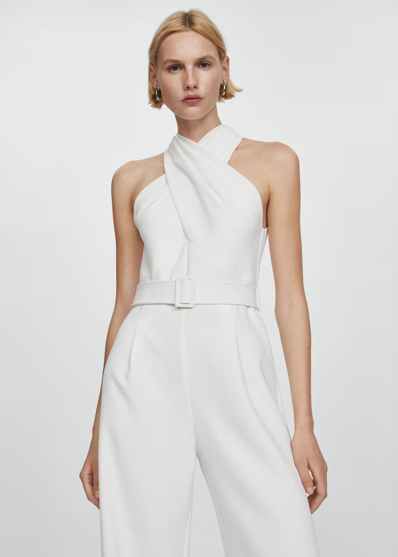 Belted crossover collar jumpsuit -  Women | Mango USA | MANGO (US)