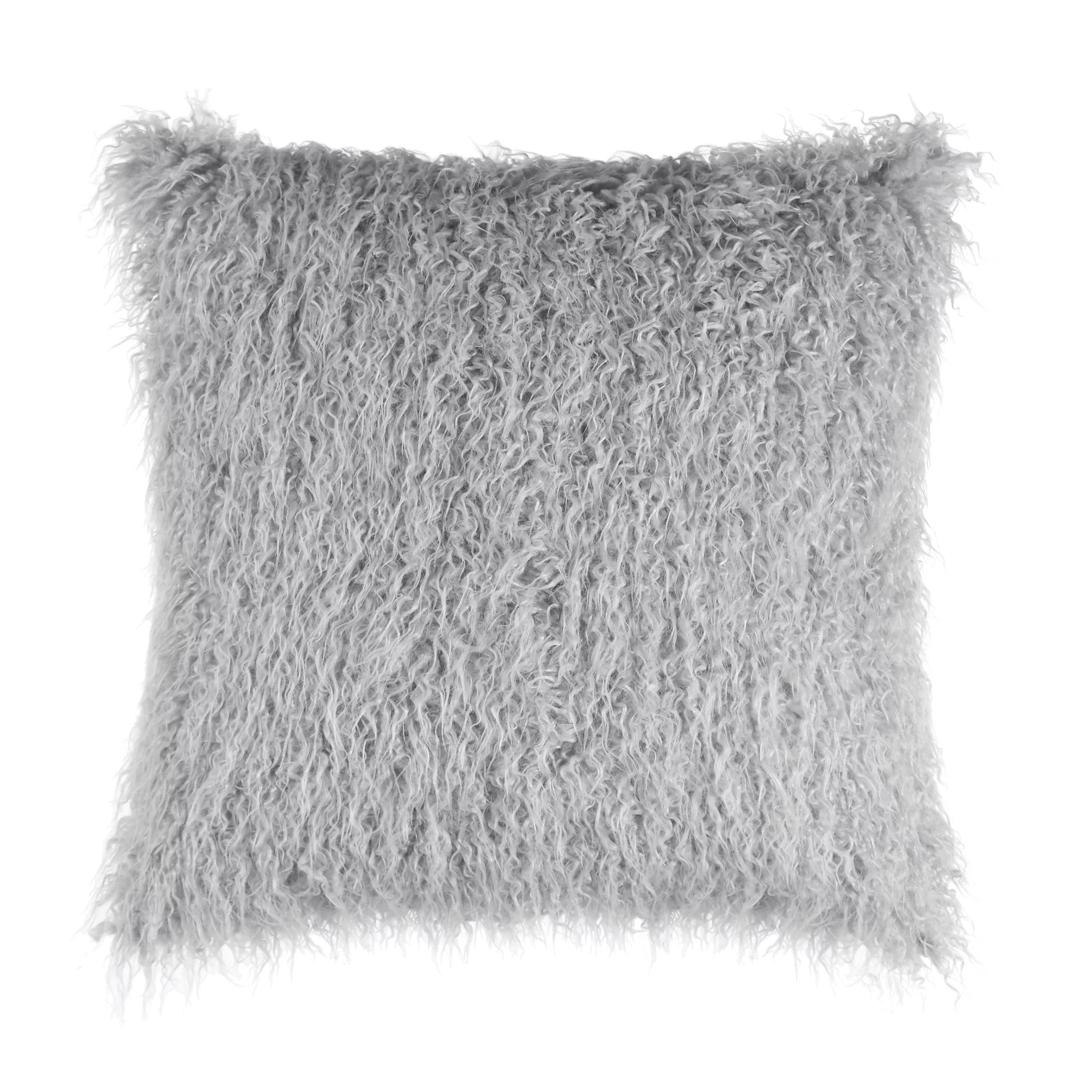 Betters Homes & Gardens Mongolian Faux Fur Pillow, 22 x 22, Grey, Square, 1 Piece | Walmart (US)