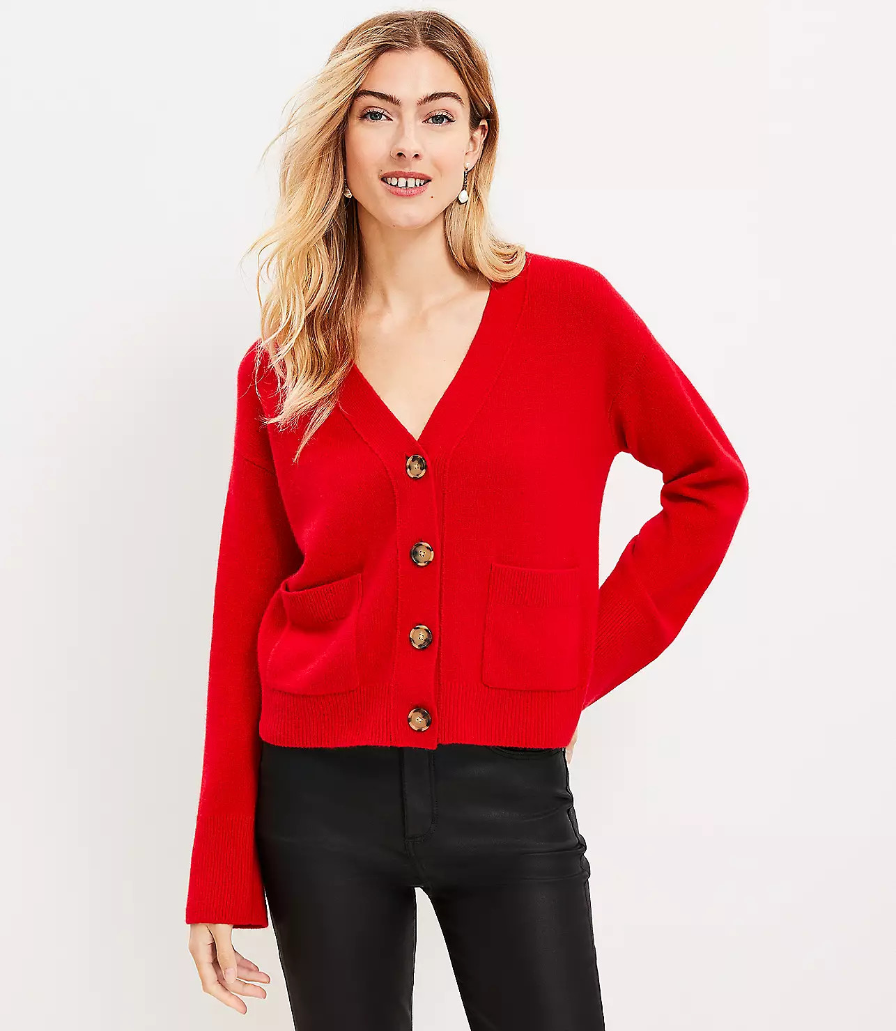 V-Neck Pocket Cashmere Cardigan | LOFT
