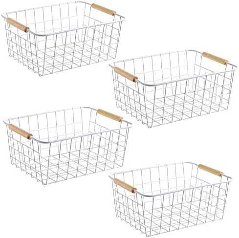 LeleCAT Wire White Baskets with Handles Wire Storage Organizer Baskets For Kitchen, Household Ref... | Amazon (US)