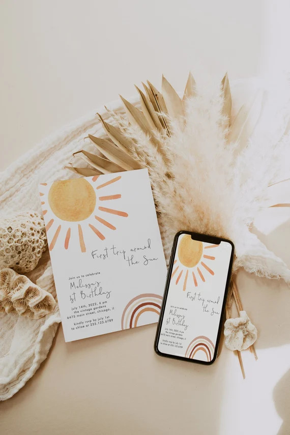 First Trip Around the Sun Birthday Invitation Editable | Etsy | Etsy (US)