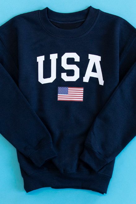 Athletic USA Flag Graphic Youth Sweatshirt Navy | The Pink Lily Boutique