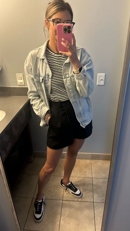 Jacket runs oversized in a small 
Top I loveeeee in a small under $25 
Shorts fitted and tailored / elevate the look a little in a 26 
Shoes TTS cork insert very comfortable 

#LTKfindsunder100 #LTKsalealert #LTKGiftGuide