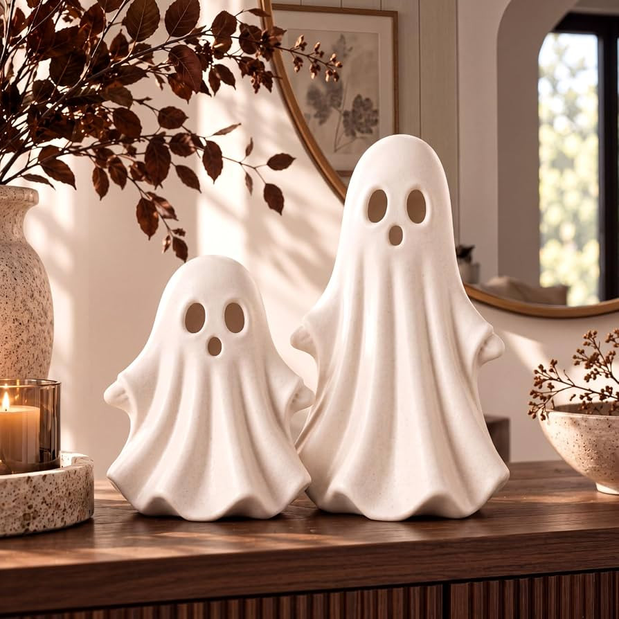 RattanView 2 Pcs Halloween Terracotta Ghost Large Figurines Decor | Amazon (US)