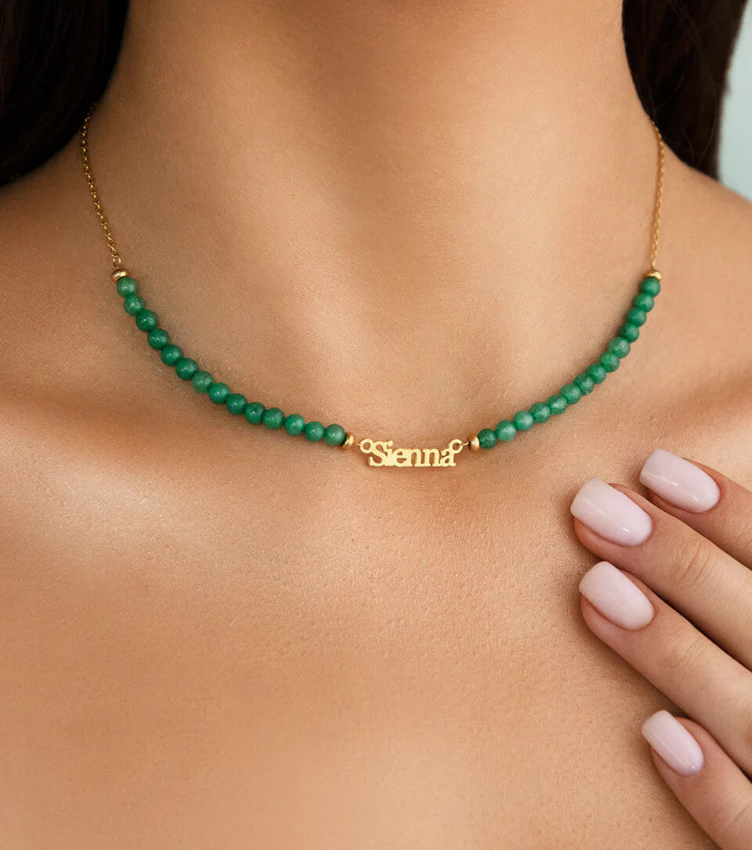 Birthstone Beaded Name Necklace (Gold) | Abbott Lyon