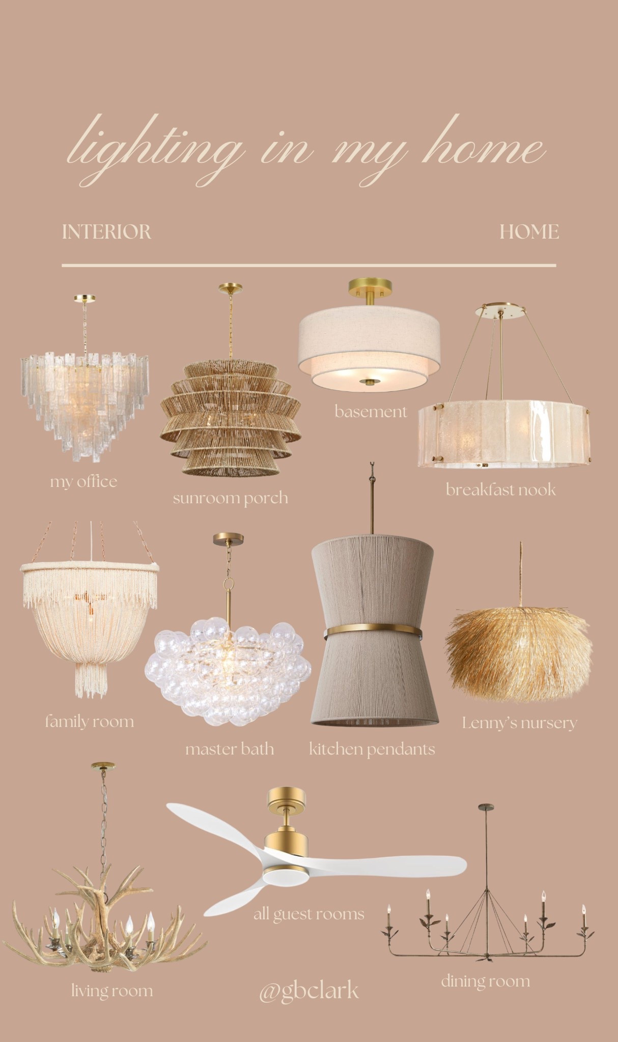All the lighting in my home, chandeliers, pendants, fans etc.!! Warm, textured, modern organic feel, obsessed with every single one. 

#home #interior #lighting