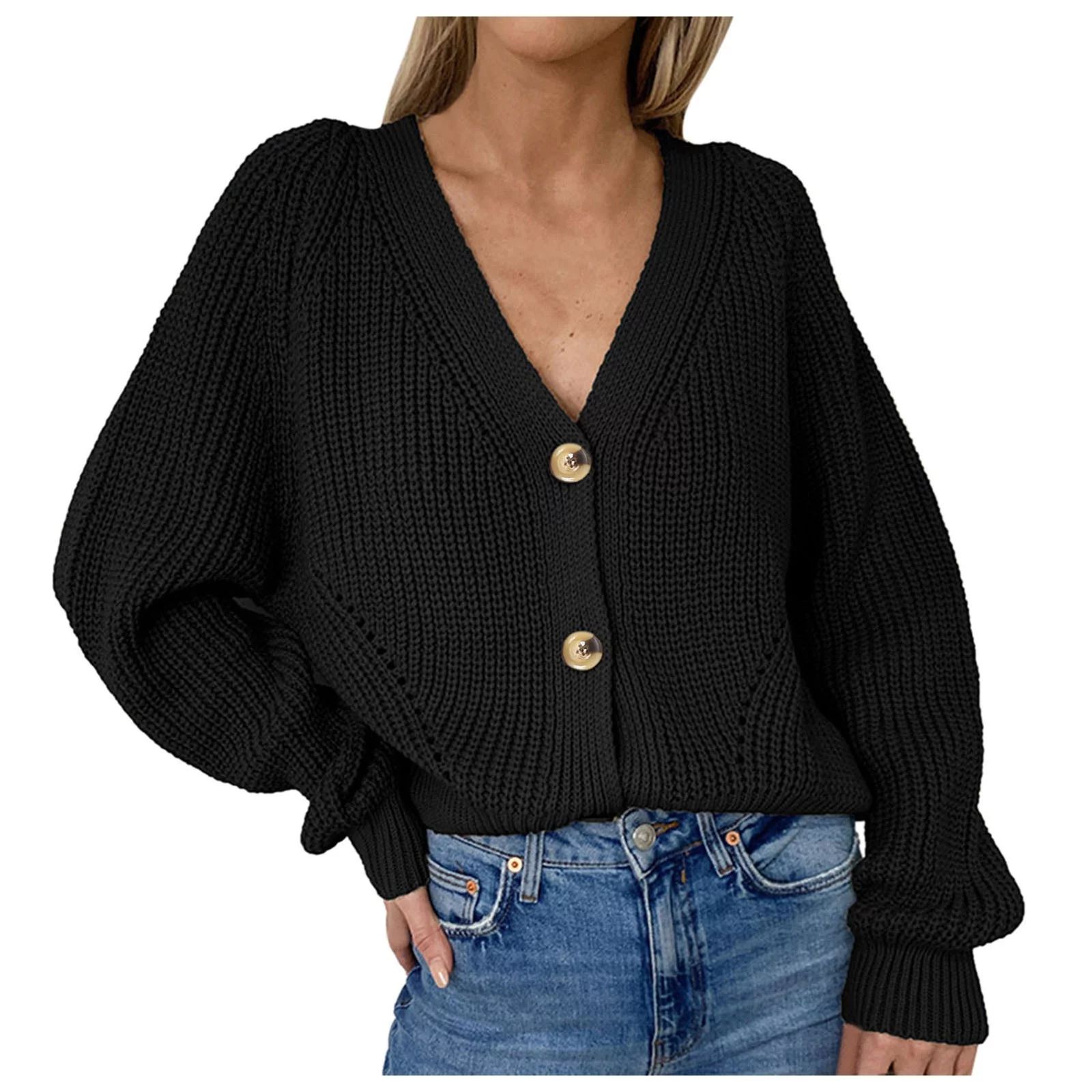 Labakihah sweaters for&nbsp;women Women's Long Sleeve Knit Sweater Open Front Cardigan Button Loo... | Walmart (US)