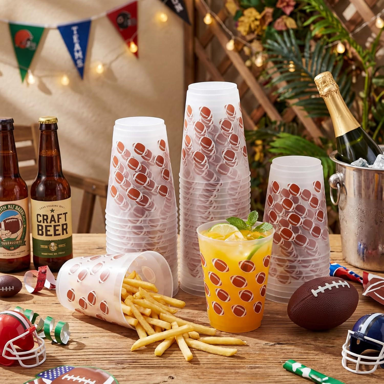 Tioncy 50 Pcs 16oz Football Frosted Plastic Cups, Football Plastic Cups, Clear PP Frosted Reusable Cup Bulk for Sports Game Party Decorations Hot Coffee Wine Cold Drinks Supplies | Amazon (US)