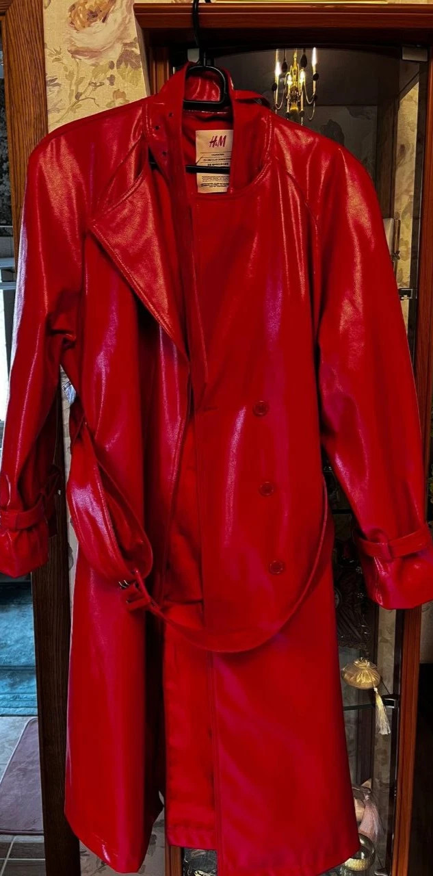 H&M Innovation Circular Design Story Vinyl Trench Coat in Rare Red | eBay US