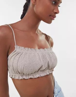 Bershka recycled cotton cropped stripe ruched cami in oatmeal | ASOS (Global)