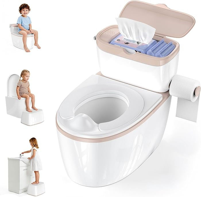 3-in-1 Toddler Potty Training Toilet with Flushing Sound, Wipes Storage & Toilet Paper Holder, Re... | Amazon (US)