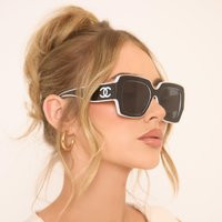 Side Logo Detail White Trim Oversized Sunglasses In Black, Women's Size UK 0 | EGO (UK)