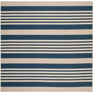SAFAVIEH Courtyard Navy/Beige 8 ft. x 8 ft. Square Striped Indoor/Outdoor Area Rug CY6062-268-8SQ | The Home Depot