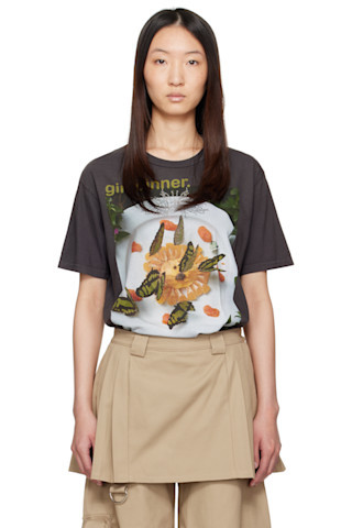 Collina Strada - Gray 'Girl Dinner' Rhinestone T-shirt | SSENSE